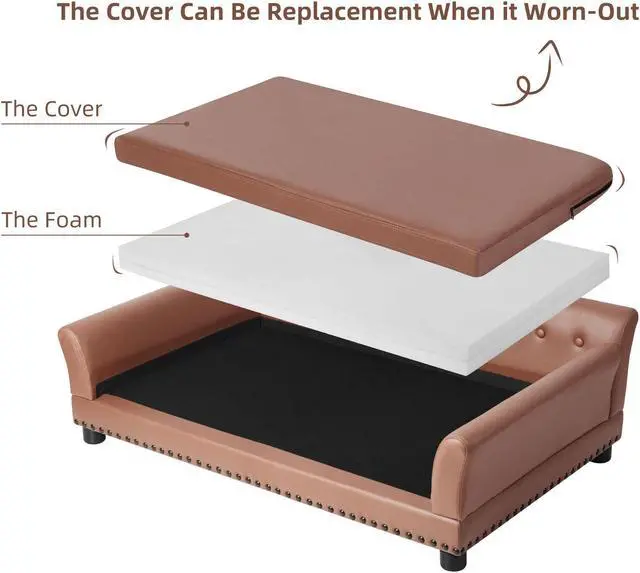 Alt view image 4 of 7 - Luxury Tech Leather Pet Sofa Waterproof  Dog Lounge Bed with Removable Cushion Easy To Clean Extra Large