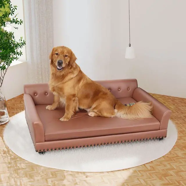 Alt view image 2 of 7 - Luxury Tech Leather Pet Sofa Waterproof  Dog Lounge Bed with Removable Cushion Easy To Clean Extra Large