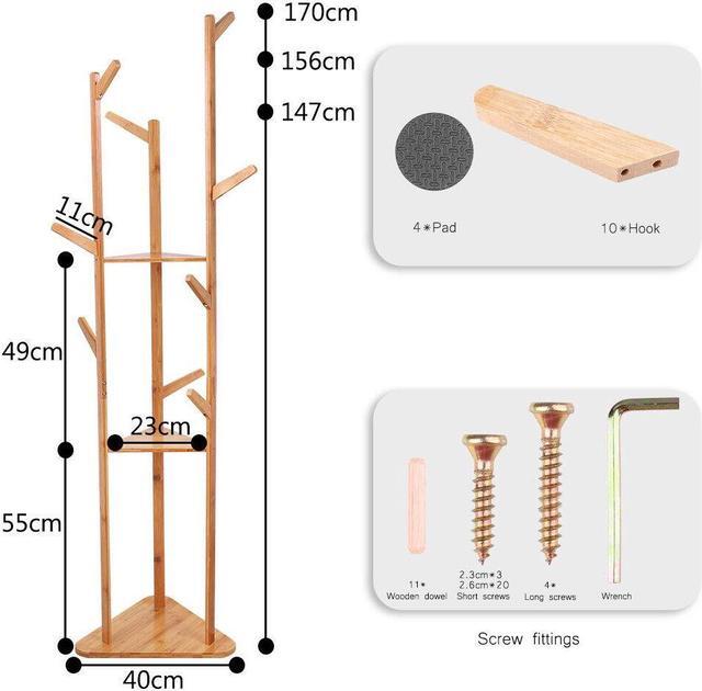 Alt view image 6 of 7 - Heavy Duty Corner Clothes Hanger Wooden Coat Rack Tree-Shaped Coat Stand for Hallway Bedroom Entryway
