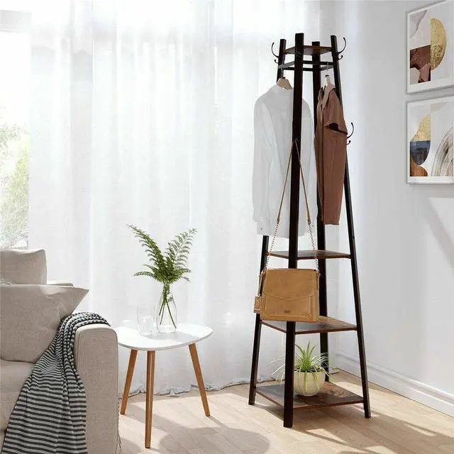Main image of Vintage Steel Metal Clothes Rack Coat Garment Bedroom Tree Space Saving Clothes Stand