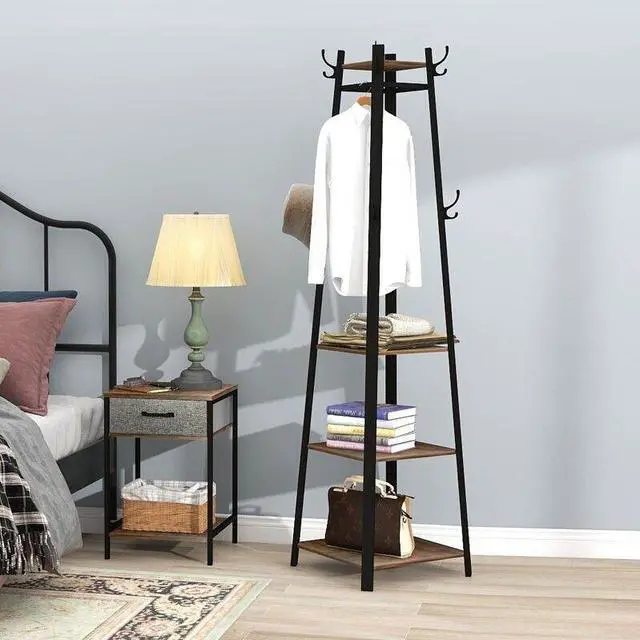 Alt view image 4 of 7 - Vintage Steel Metal Clothes Rack Coat Garment Bedroom Tree Space Saving Clothes Stand