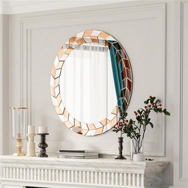 Main image of Gorgeous Wall Art Decorative  Mirror Sliver Accent Mirror Round Vanity Bathroom Mirror