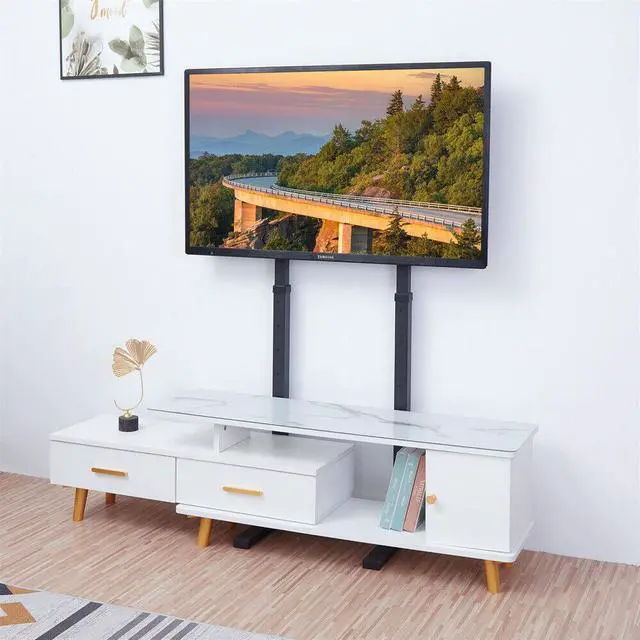 Alt view image 3 of 7 - UNHO Heavy Duty Metal Floor TV Stand  Free Standing Mount Stand Height Adjustable TV Bracket Compatible with 32-65 inch Flat Panel LED LCD Plasma Screens
