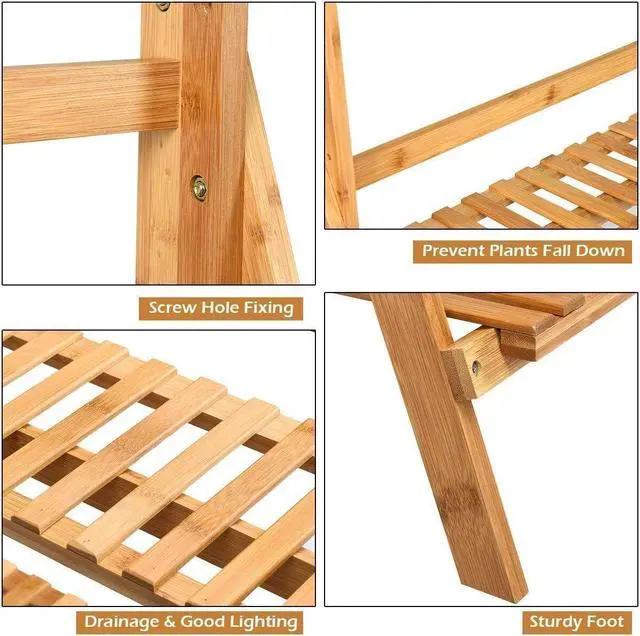 Alt view image 6 of 7 - Natural Bamboo Plant Hanging Stand 3-Tier Wooden Flowers Rack Garden Plant Stairs Balcony  Shelf Deco Storage Shelf