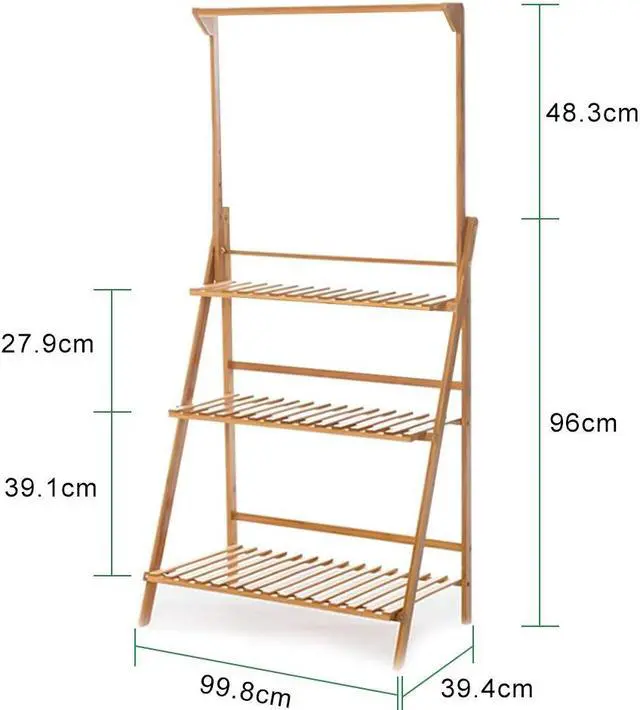 Alt view image 7 of 7 - Natural Bamboo Plant Hanging Stand 3-Tier Wooden Flowers Rack Garden Plant Stairs Balcony  Shelf Deco Storage Shelf