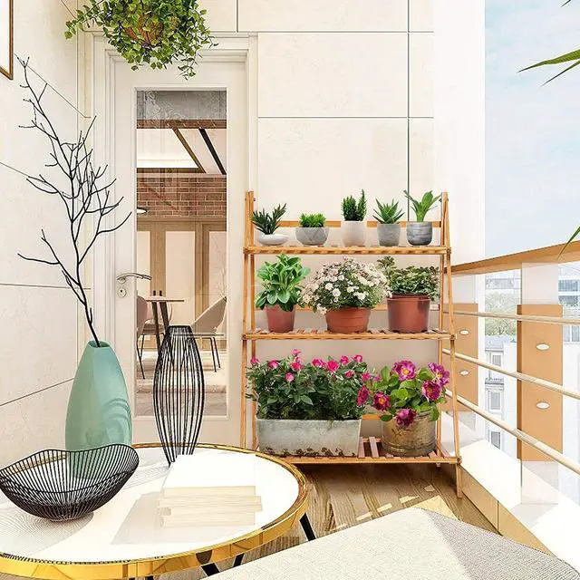 Alt view image 4 of 7 - Natural Bamboo Plant Hanging Stand 3-Tier Wooden Flowers Rack Garden Plant Stairs Balcony  Shelf Deco Storage Shelf