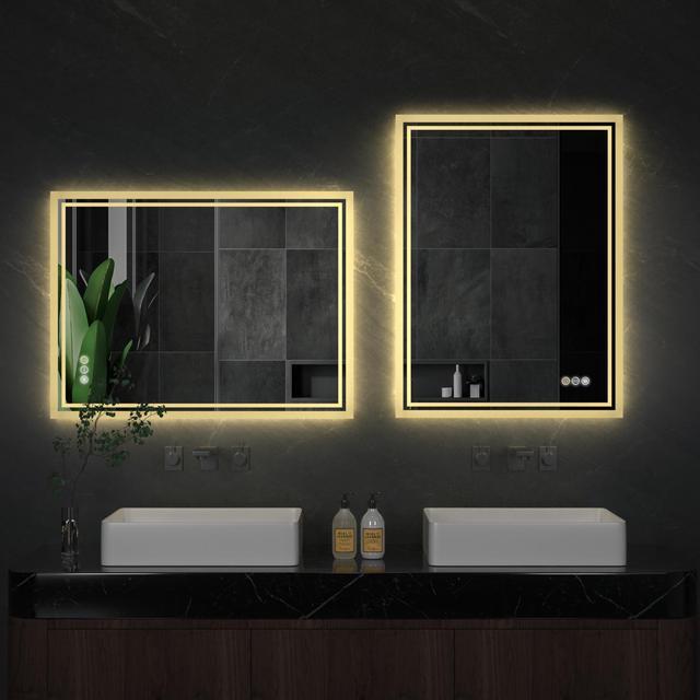Alt view image 2 of 7 - 3 Colors Adjustable Lighting Bathroom Mirror LED Illuminated Wall Mounted Make up Mirror Anti-Fog Backlit Lighted Vanity Mirrors with Demister Pad Touch Sensor