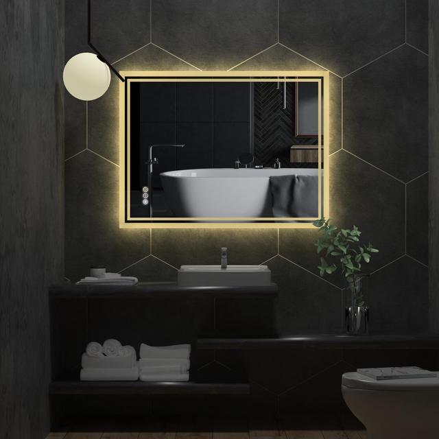 Alt view image 4 of 7 - 3 Colors Adjustable Lighting Bathroom Mirror LED Illuminated Wall Mounted Make up Mirror Anti-Fog Backlit Lighted Vanity Mirrors with Demister Pad Touch Sensor