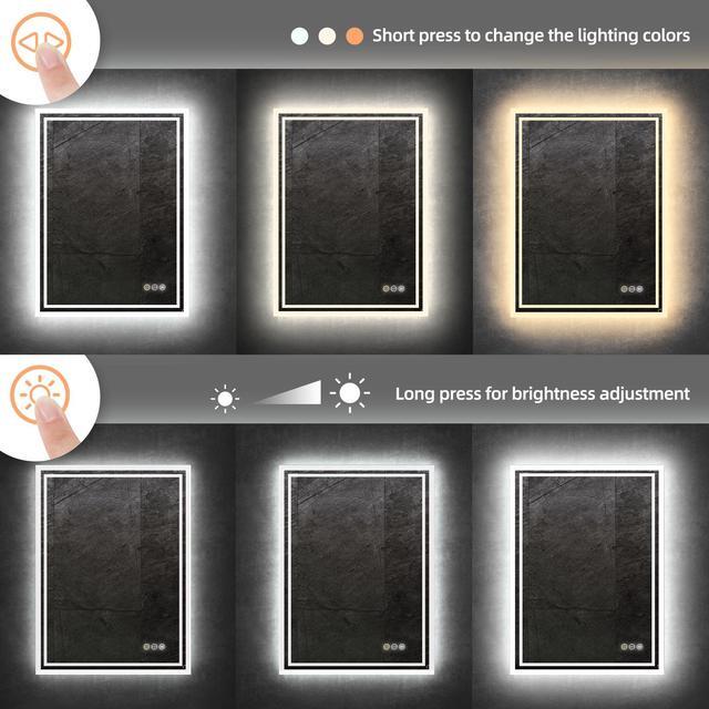 Alt view image 6 of 7 - 3 Colors Adjustable Lighting Bathroom Mirror LED Illuminated Wall Mounted Make up Mirror Anti-Fog Backlit Lighted Vanity Mirrors with Demister Pad Touch Sensor