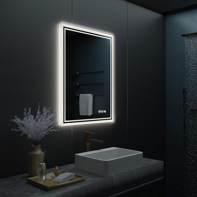 Alt view image 3 of 7 - 3 Colors Adjustable Lighting Bathroom Mirror LED Illuminated Wall Mounted Make up Mirror Anti-Fog Backlit Lighted Vanity Mirrors with Demister Pad Touch Sensor
