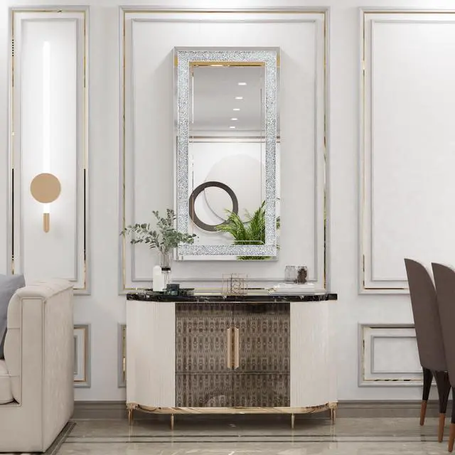 Alt view image 5 of 7 - Oversized  Gorgeous Crystal Crush Diamond Sparkle Mirror Rectangle Wide Border Decorative Venetian Wall Vanity Mirror for Living Room Hallway Bathrrom