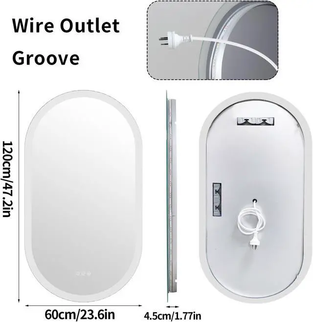 Alt view image 7 of 7 - 48 x 24 Inch Oval LED Smart Bathroom Mirror Anti-Fog Bathroom Led  Vanity Make up Mirror Backlit Wall Mirror Dimmable Lights with Memory Function
