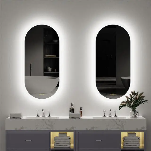 Alt view image 3 of 7 - 32 x 20 Inch Backlit Bathroom Mirror Adjustable 3 Lighting Colors Wall Mirror LED Illuminated Makeup Vanity Mirror with Light Anti-fog 3 Colors Dimmable Memorize