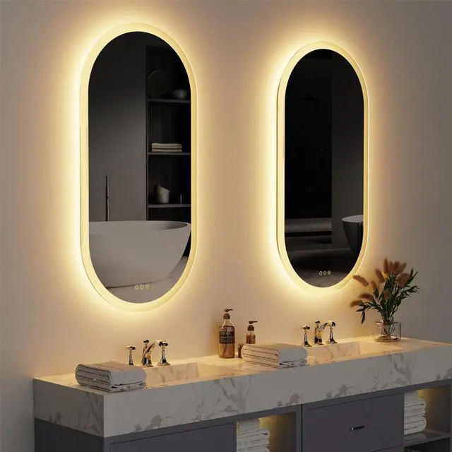 Alt view image 2 of 7 - 32 x 20 Inch Backlit Bathroom Mirror Adjustable 3 Lighting Colors Wall Mirror LED Illuminated Makeup Vanity Mirror with Light Anti-fog 3 Colors Dimmable Memorize