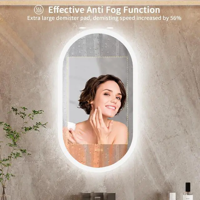 Alt view image 6 of 7 - 32 x 20 Inch Backlit Bathroom Mirror Adjustable 3 Lighting Colors Wall Mirror LED Illuminated Makeup Vanity Mirror with Light Anti-fog 3 Colors Dimmable Memorize