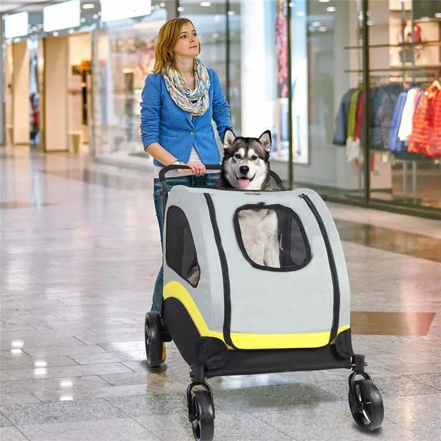 Alt view image 3 of 7 - Heavy Duty Dog Stroller Rolling Pet Trolley Outdoor Foldable Jogger Wagon Puppy Pram Pushchair Skylight Large Travel Carrier Cart w/Back Front Door for Small Medium Large Dog