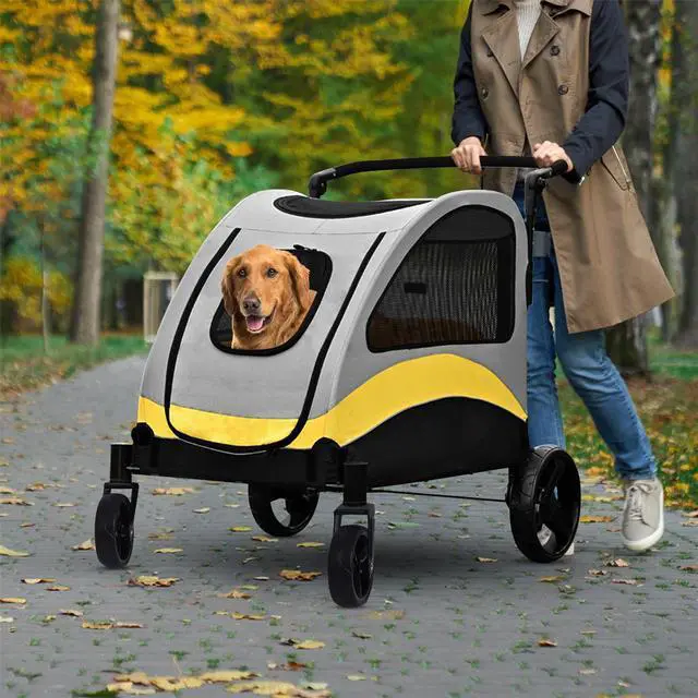 Alt view image 4 of 7 - Heavy Duty Dog Stroller Rolling Pet Trolley Outdoor Foldable Jogger Wagon Puppy Pram Pushchair Skylight Large Travel Carrier Cart w/Back Front Door for Small Medium Large Dog