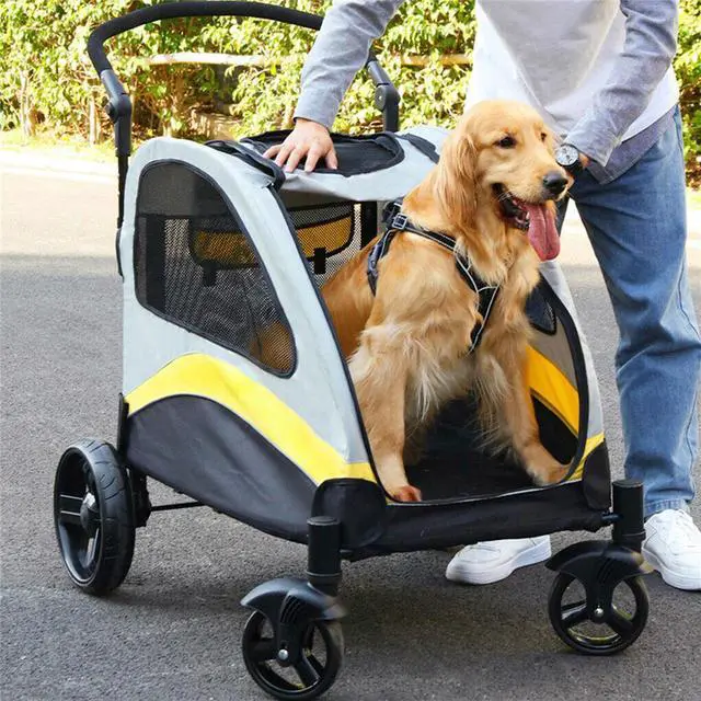 Alt view image 5 of 7 - Heavy Duty Dog Stroller Rolling Pet Trolley Outdoor Foldable Jogger Wagon Puppy Pram Pushchair Skylight Large Travel Carrier Cart w/Back Front Door for Small Medium Large Dog