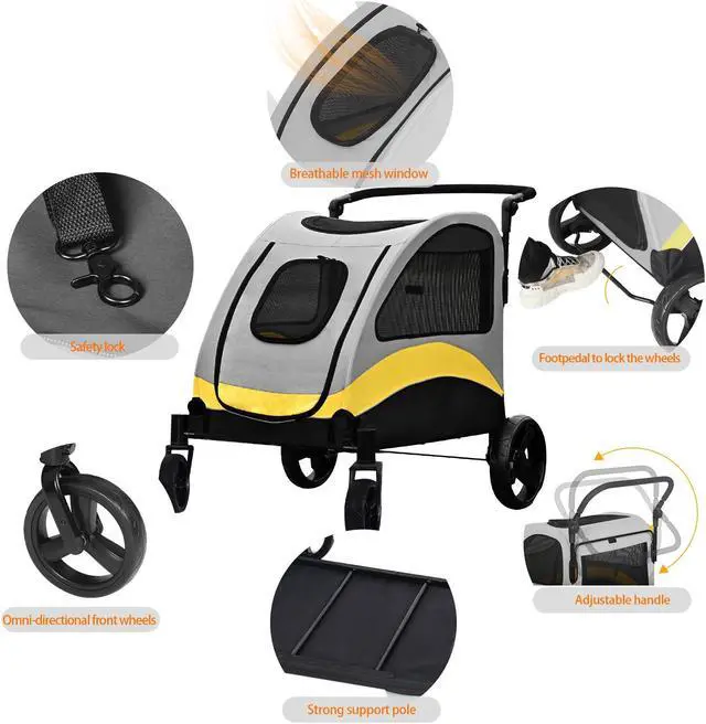 Alt view image 6 of 7 - Heavy Duty Dog Stroller Rolling Pet Trolley Outdoor Foldable Jogger Wagon Puppy Pram Pushchair Skylight Large Travel Carrier Cart w/Back Front Door for Small Medium Large Dog