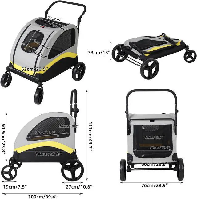 Alt view image 7 of 7 - Heavy Duty Dog Stroller Rolling Pet Trolley Outdoor Foldable Jogger Wagon Puppy Pram Pushchair Skylight Large Travel Carrier Cart w/Back Front Door for Small Medium Large Dog