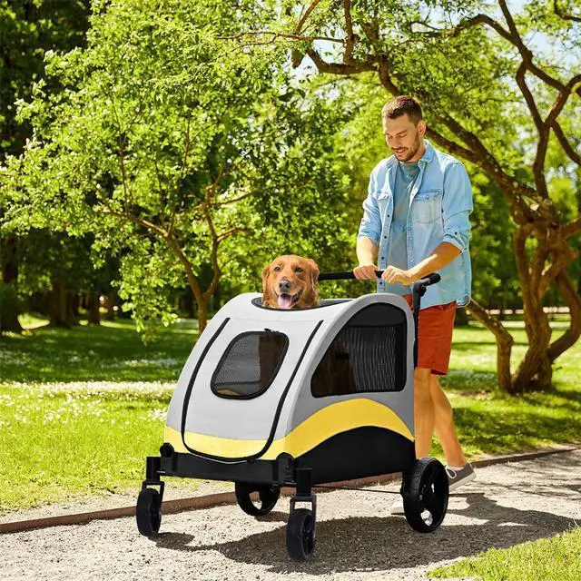Alt view image 2 of 7 - Heavy Duty Dog Stroller Rolling Pet Trolley Outdoor Foldable Jogger Wagon Puppy Pram Pushchair Skylight Large Travel Carrier Cart w/Back Front Door for Small Medium Large Dog