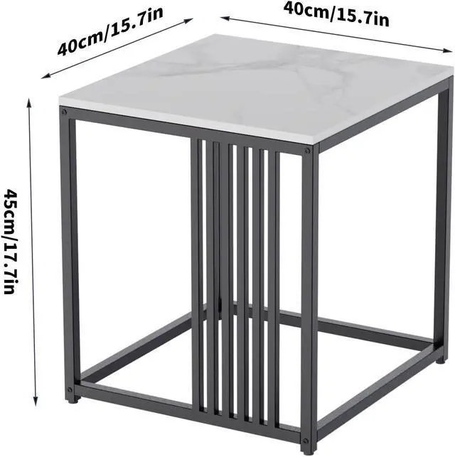Alt view image 7 of 7 - Real Marble Top End Side Table Sintered Stone White Coffee Table Square Nightstand Modern Accent Tables  with Black Iron Fram for for Living Room Bedroom Hallway