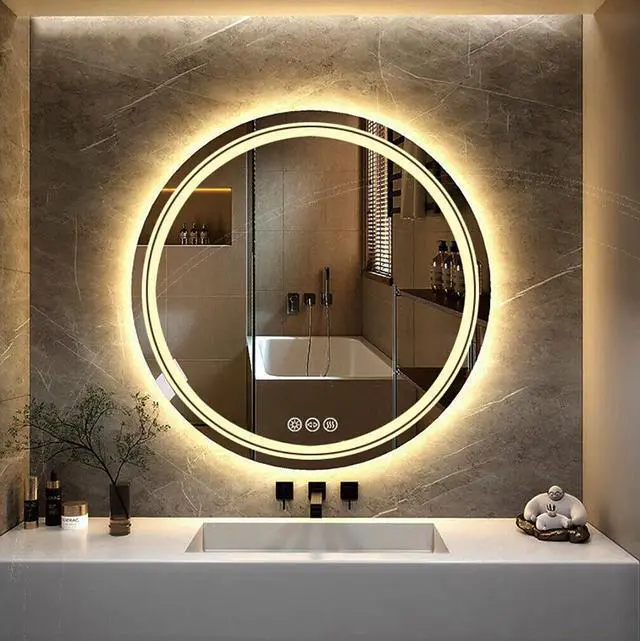 Main image of 32 Inch Backlit Bathroom Mirror Round Dimmable 3 Colors Smart Anti-Fog Mirrors with Light MemoryLarge Wall Mounted LED Vanity Mirror
