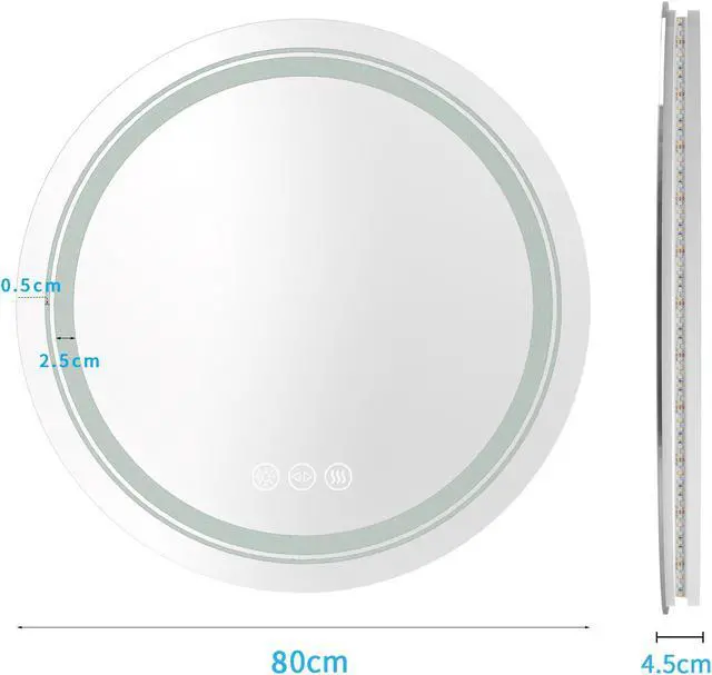 Alt view image 7 of 7 - 32 Inch Backlit Bathroom Mirror Round Dimmable 3 Colors Smart Anti-Fog Mirrors with Light MemoryLarge Wall Mounted LED Vanity Mirror