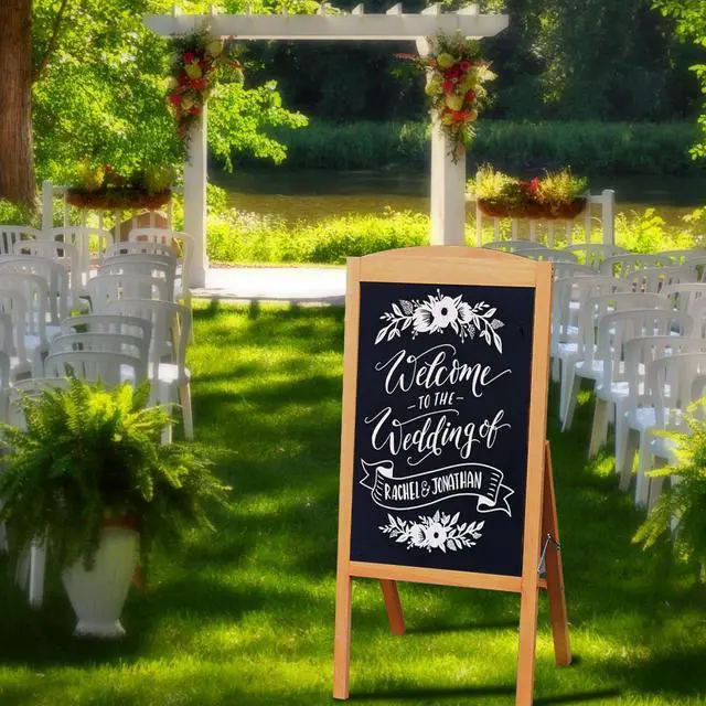 Alt view image 2 of 7 - Magnetic A Frame Chalkboard Sign Standing Wooden Pavement Chalkboard Easel Sandwich Advertising Board Display Stand for Home Bar Countertop Cafe Restaurant Wedding