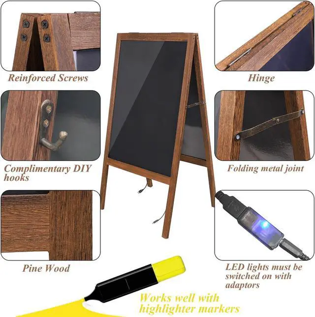 Alt view image 6 of 7 - LED Light Drawing Chalk Board Floor Advertising Sign Board Double Sided  Writing Message Board A Frame Chalkboard Easel  for Kids, Restaurant Menu, Bar, Celebration