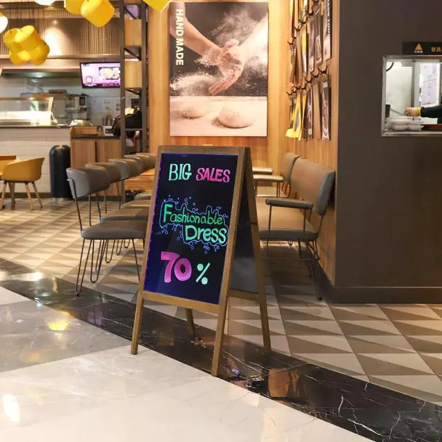 Alt view image 4 of 7 - LED Light Drawing Chalk Board Floor Advertising Sign Board Double Sided  Writing Message Board A Frame Chalkboard Easel  for Kids, Restaurant Menu, Bar, Celebration