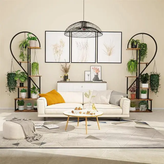 Alt view image 4 of 7 - 2PCS  Jumbo Large Heart-Shape Outdoor Garden Patio Plant Ladder Stand Flower Shelf Basket Hanging Rack