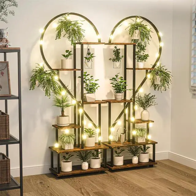 Alt view image 2 of 7 - 2PCS  Jumbo Large Heart-Shape Outdoor Garden Patio Plant Ladder Stand Flower Shelf Basket Hanging Rack