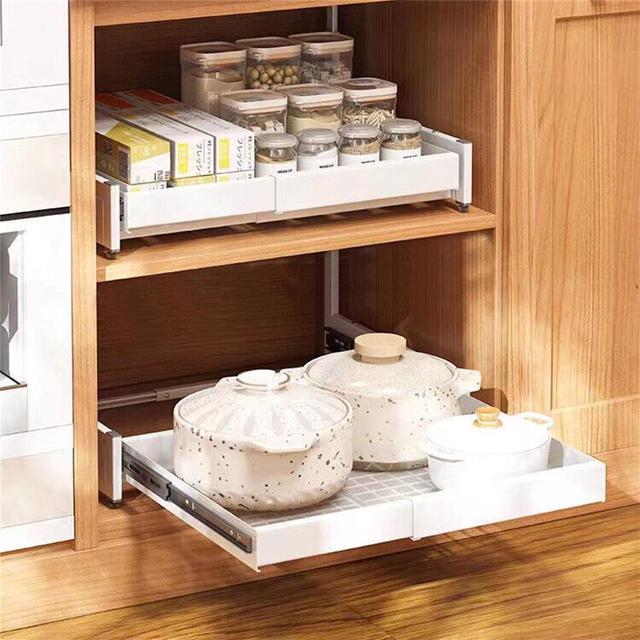 Dual-Track Pull Out Cabinet Organizer Dish Drying Shelf Slide Out Pantry  Drawer 