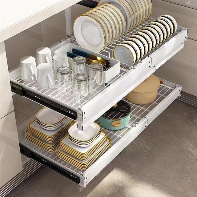 Dual-Track Pull Out Cabinet Organizer Dish Drying Shelf Slide Out Pantry  Drawer 