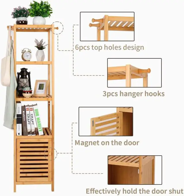 Alt view image 6 of 7 - 140cm high natural bamboo Bathroom Cabinet Shelf Storage Cabinet Corner Tower Rack Clothes Organizer