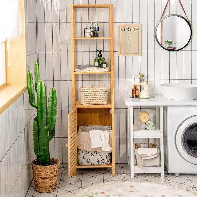 Main image of 140cm high natural bamboo Bathroom Cabinet Shelf Storage Cabinet Corner Tower Rack Clothes Organizer