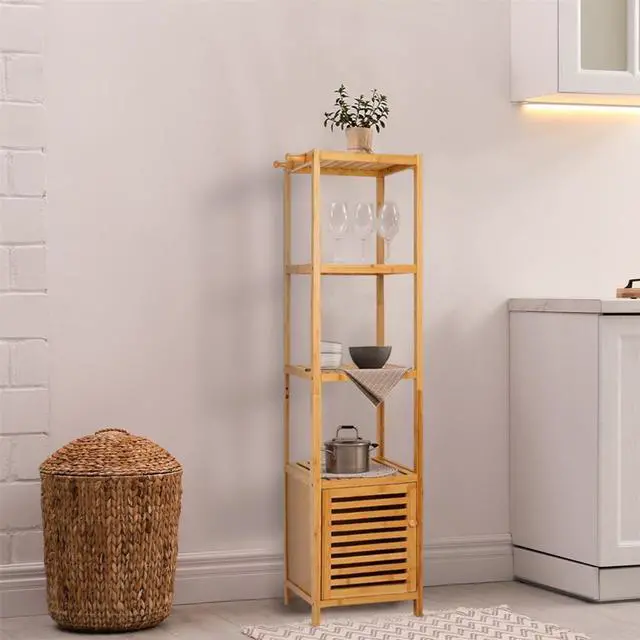 Alt view image 3 of 7 - 140cm high natural bamboo Bathroom Cabinet Shelf Storage Cabinet Corner Tower Rack Clothes Organizer