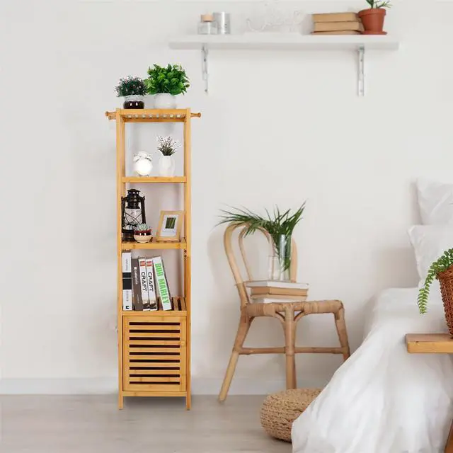 Alt view image 5 of 7 - 140cm high natural bamboo Bathroom Cabinet Shelf Storage Cabinet Corner Tower Rack Clothes Organizer