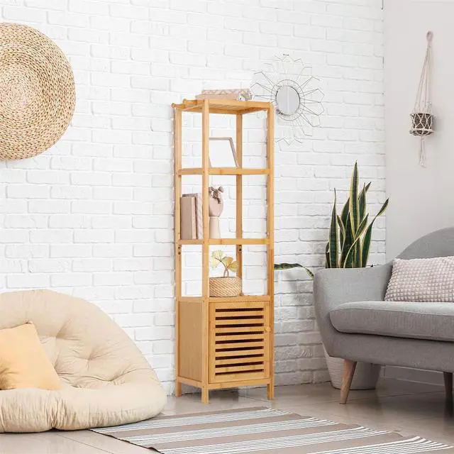 Alt view image 4 of 7 - 140cm high natural bamboo Bathroom Cabinet Shelf Storage Cabinet Corner Tower Rack Clothes Organizer
