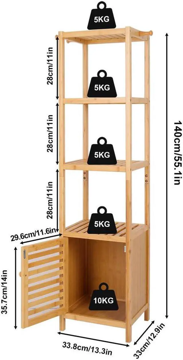 Alt view image 7 of 7 - 140cm high natural bamboo Bathroom Cabinet Shelf Storage Cabinet Corner Tower Rack Clothes Organizer