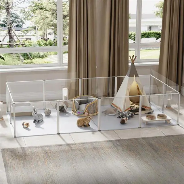 Alt view image 3 of 7 - Acrylic Extended Pet Whelping Playpen Fence Small Animals Cage Puppy Cat Kennel Enclosure Hamsterm Crate with Waterproof Mat