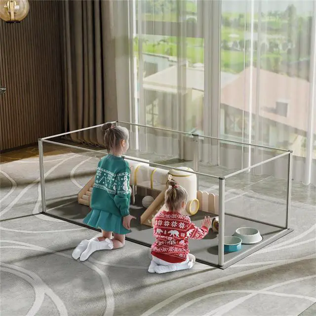 Alt view image 4 of 7 - Acrylic Extended Pet Whelping Playpen Fence Small Animals Cage Puppy Cat Kennel Enclosure Hamsterm Crate with Waterproof Mat