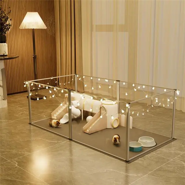 Alt view image 2 of 7 - Acrylic Extended Pet Whelping Playpen Fence Small Animals Cage Puppy Cat Kennel Enclosure Hamsterm Crate with Waterproof Mat