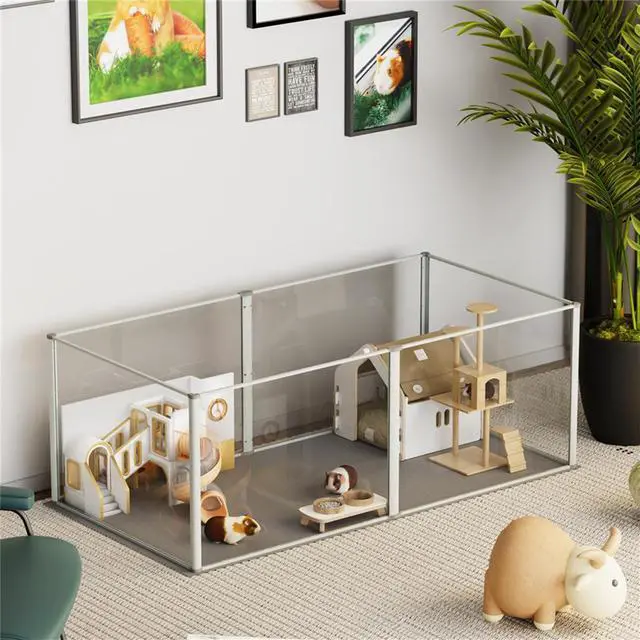 Alt view image 5 of 7 - Acrylic Extended Pet Whelping Playpen Fence Small Animals Cage Puppy Cat Kennel Enclosure Hamsterm Crate with Waterproof Mat