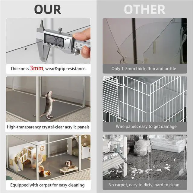 Alt view image 6 of 7 - Acrylic Extended Pet Whelping Playpen Fence Small Animals Cage Puppy Cat Kennel Enclosure Hamsterm Crate with Waterproof Mat