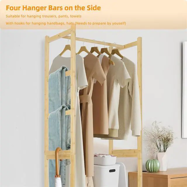 Alt view image 6 of 7 - Integrated Clothes Rack Standing Gament Hanging Rack Coat Storage Wardrobe Closet with Shoe Storage Cabinet Shelves Hanging Bars