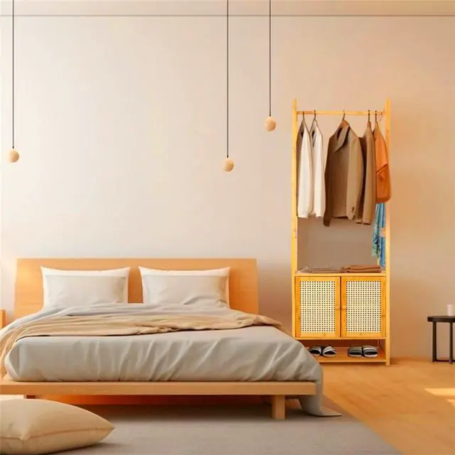 Alt view image 3 of 7 - Integrated Clothes Rack Standing Gament Hanging Rack Coat Storage Wardrobe Closet with Shoe Storage Cabinet Shelves Hanging Bars