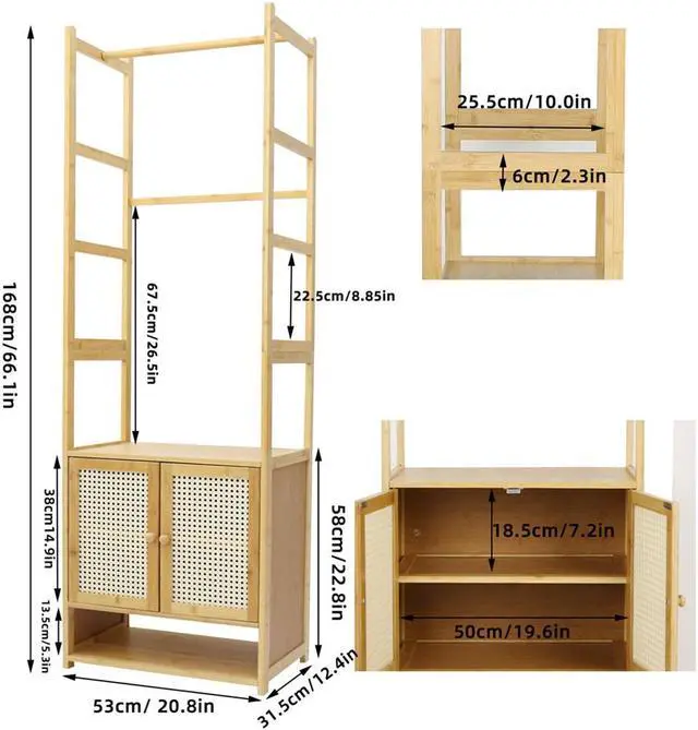 Alt view image 7 of 7 - Integrated Clothes Rack Standing Gament Hanging Rack Coat Storage Wardrobe Closet with Shoe Storage Cabinet Shelves Hanging Bars