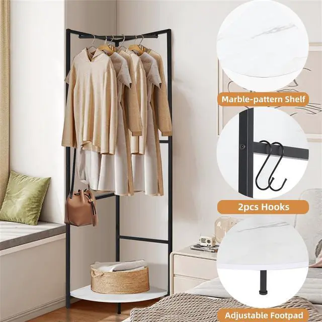 Alt view image 4 of 7 - UNHO Heavy Strong Metal Entryway Coat Stand Hall Tree Corner Garment Rack Clothes Hanging Shelf with Hanging Rail Hook shelf